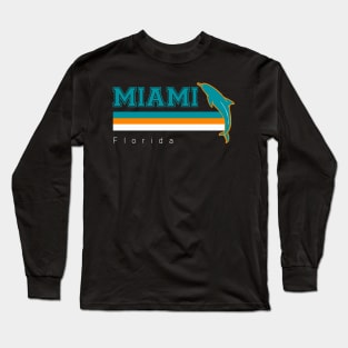 Miami Sports Football Athletic Novelty Dolphin Retro Long Sleeve T-Shirt